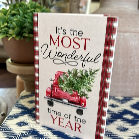 NEW! Christmas Winter Farmhouse Holiday Truck Hauling Tree Wood Card Sign - Picture 4 of 10